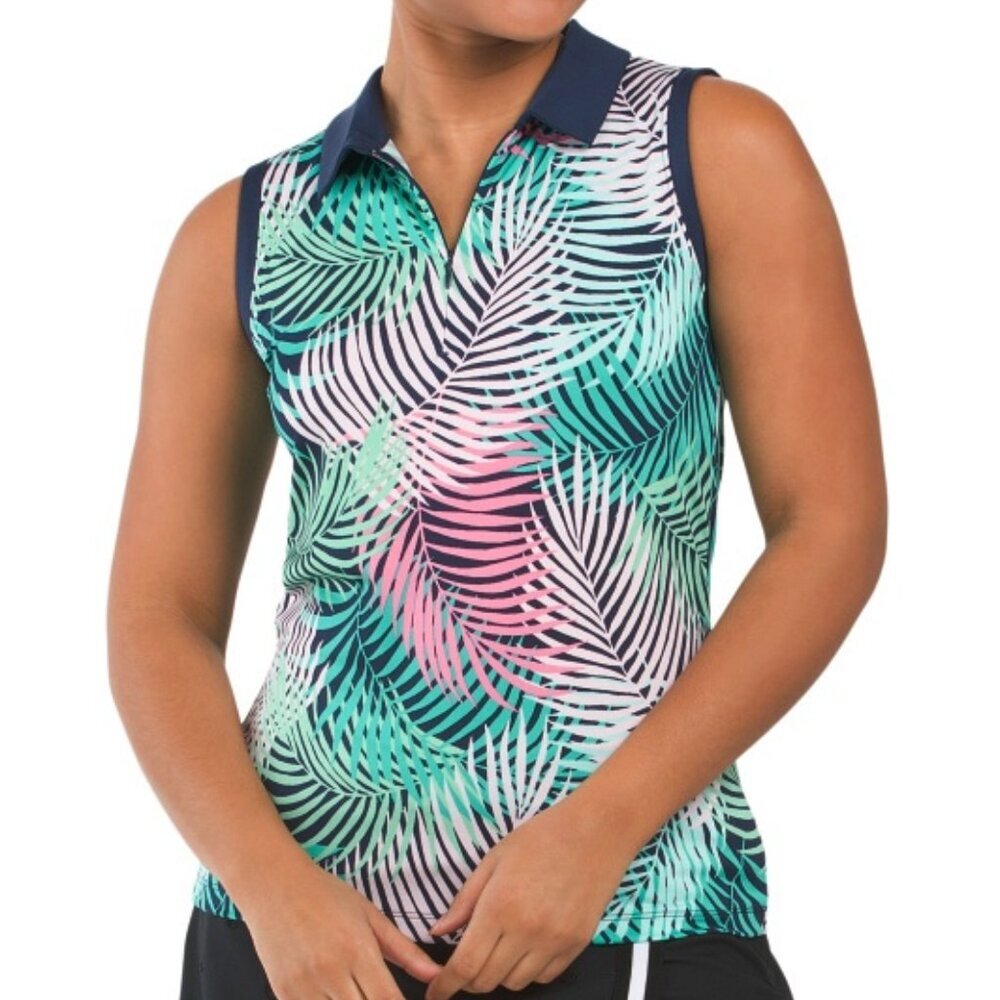 NWT Tommy Bahama Womens Active Golf Palm Leaf Zip Front Sleeveless Shirt Small S
